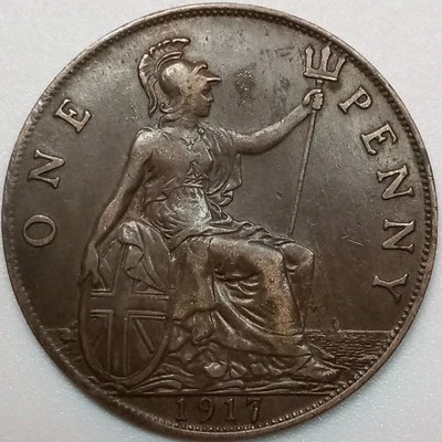 1917 Reino Unido Grã-Bretanha 1 centavo (Lote #5) - Imagem 1 de 2