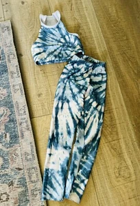 Goldsheep Girls Blue Tie Dye Dance Gymnastics Yoga Set Top Bottom Small 5-6 - Picture 1 of 3