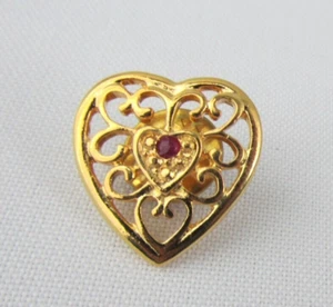 Harriet Carter Genuine Ruby Valentine Heart Lapel Pin Gold Tone Made in USA - Picture 1 of 5