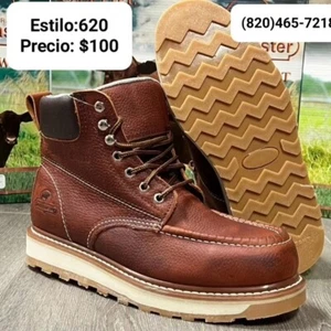 MEN'S WORK BOOTS MOC TOE GENUINE LEATHER LACE UP SOFT TOE LIGHT BROWN DUAL SOLE - Picture 1 of 1