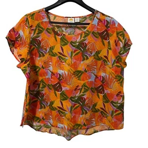 C&C California Womens Linen Floral Top Plus Size 2X Summer Casual Office Work - Picture 1 of 4