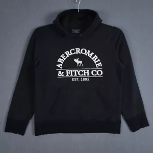 Abercrombie & Fitch Sweatshirt Mens Small Black Long Sleeve Embroidered Hoodie - Picture 1 of 11