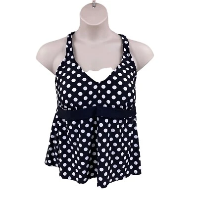 Ava Viv Tankini Womens Swimsuit Top Size 18W Black White Polka Dots Cross Back - Image 1 of 4