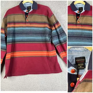 Suéter Pullover Estructura Vintage Hombres M Rojo Azul Botón Estampado Azteca Suroeste - Imagen 1 de 13