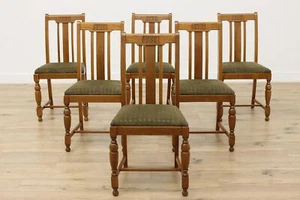 Set of 6 Antique Tudor Design Upholstered Oak Dining Chairs #52898 - Picture 1 of 17