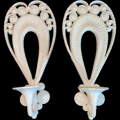Vintage Peacock 1975 Set of Cream Composite Burwood Wall Sconces by HOMCO 1278-1 - Image 1 of 4