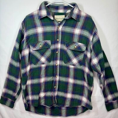 GreatLand Flannel Shirt Plaid Button Up Long Sleeve Green Blue White Sz L No Tag - Image 1 of 4