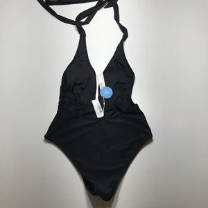 Cupshe One Piece Swimsuit Womens Sz Small Black Halter Backless Built-In-Bra NEW - Picture 1 of 15