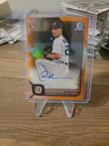 2022 Bowman Chrome Matt Manning Orange Refractor Rc Auto /25 Detriot Tigers - Picture 1 of 4