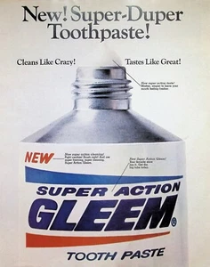 VINTAGE 1960s Print Ad ~ Super Action Gleem Tooth Paste ~ Super-Duper Toothpaste - Picture 1 of 1