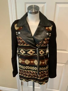 Zara Woman Black Geometric Zip-Up Moto Jacket, Size XS - Picture 1 of 8