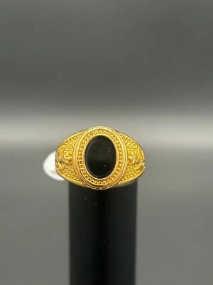 SIEGELRING - vergoldet mit schwarzem Stein - Damen Unisex Gr. 57-61 Vintage Gold - Bild 1 von 4