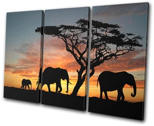Tiere Elefanten Afrikanischer Sonnenuntergang DISKANT LEINWANDBILD WANDBILD Bild Druck VA - Bild 1 von 1