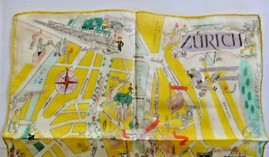 Rare vintage 1950' cloth handkerchief zurich map - Picture 1 of 8