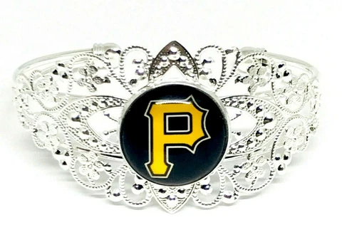 Pittsburgh Pirates Baseball Filigree Silver Adjustable Bangle Bracelet Free Sh Cover