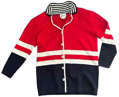 Женский свитер на пуговицах размер M винтажный рукав 3/4 цветной блок поло сделано в Гонконге - Изображение 1 из 4