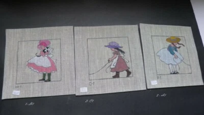 LITTLE GIRL WITH CAT Hand-Painted Needlepoint Canvas. PICK ONE OF THREE DESIGNS - Image 1 of 4