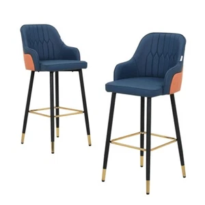 2x Bar Stools Leather Barstools Dining Kitchen Stool Chairs Metal Upholstered - Picture 1 of 9