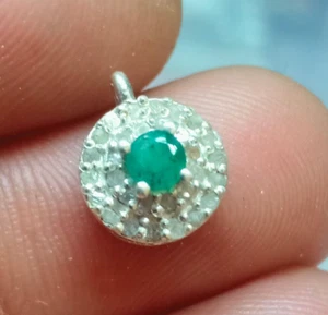Emerald Gemstone Pendant, 925 Silver Rose Cut Diamond Wedding Gift Prong Pendant - Picture 1 of 7