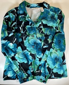 French Laundry Damen große Bluse schwarz blau Blumen Langarm Knopfleiste - Bild 1 von 7