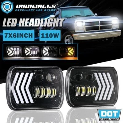 Faros LED de haz alto/bajo DRL para Dodge D100 D250 D350 7x6" señal de giro dinámica Foto 1 de 4