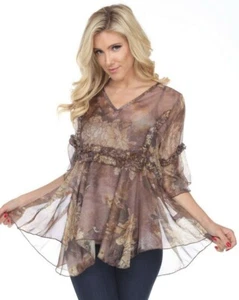 NWT PRETTY ANGEL FLORAL BLOUSE shirt sexy coffee SM-XXL western NEW designer - Picture 1 of 4