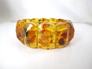 Vtg. Wide Honey Baltic Amber Stretch Bracelet - Picture 1 of 8