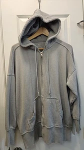 Aerie Women’s Oversized Medium M Full Zip Jacket Hoodie Gray Light Blue - Picture 1 of 7