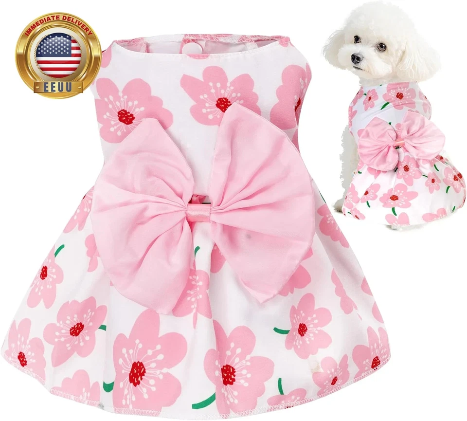 Floral Dog Dress Cute Dog Skirt Pet Dress Summer Pet Clothes for Puppy Small Cat - Image 1 of 4