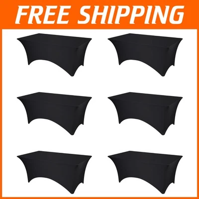 Versatile Black Spandex Tablecloths - 6ft Rectangle, 6 Pack - Image 1 of 4