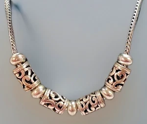 Brighton Contempo Scroll Barrel Bead Necklace 16-18" Silver Plated VTG 45.7g L22 - Picture 1 of 9