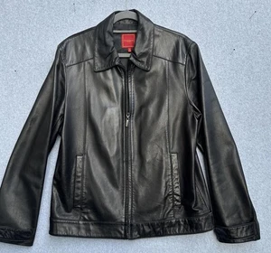 Cole Haan Studio Jacke Herren klein schwarz Lammleder Reißverschluss vorne gefüttert Freizeit - Bild 1 von 15