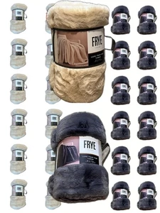 NEW FRYE Luxe Faux Fur Luxury Throw, Reversible 60" X 70" Choice Beige/Gray - Picture 1 of 27