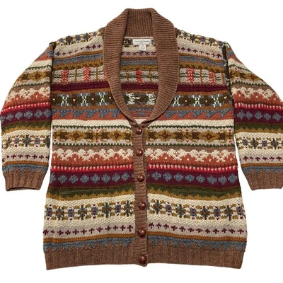 VTG '93 Shetland Wool Fair Isle Nordic Cardigan Sweater Size M Cottagecore Cozy - Image 1 of 4