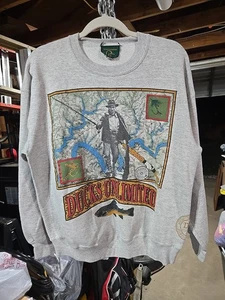 Vtg 1991 Ducks Unlimited Fly Fishing Sweatshirt Men's LG EUC Large Print  - Picture 1 of 24