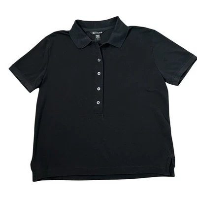 Camisa Polo Athleta Top Mujer Talla SP Negra Algodón Mezcla Piqué Elastizada Recortada Foto 1 de 4