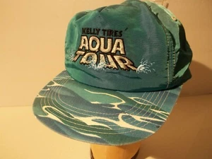 Vintage KELLY TIRES AQUA K-PRODUCTS Snapback trucker HAT CAP **FLAWS**READ BELOW - Imagen 1 de 8