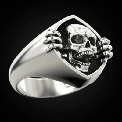 Skull Shape Women/Men Party Jewelry Creative 925 Silver Filled Ring Gift Sz 6-10 - Image 1 of 4