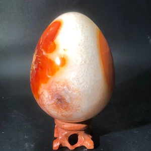 637G Natural Red Agate Egg Polished Quartz Crystal Reiki Energy Healing + Stand - Picture 1 of 22