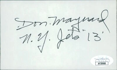 Don Maynard New York Jets Signed 3x5 Index Card JSA Authenticated - Image 1 of 2