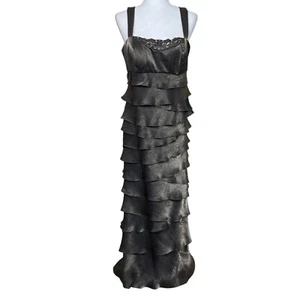 Ignite Evenings Gown Size 12 Metallic Taupe Gold Tiered Ruffle Formal Wedding - Picture 1 of 9