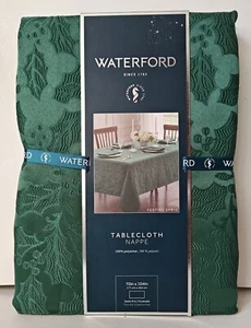 Waterford 70 x 104 Tablecloth Green Holly Formal Christmas Holiday Jacquard Spri - Picture 1 of 7