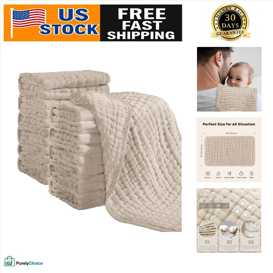 Paquete de 12 paños extra suaves 100 % algodón para eructar muselina | 20""x10"" albaricoque Foto 1 de 4