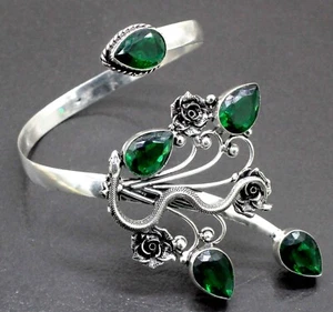925 Sterling Silver Chrome Diopside Gemstone Jewelry Cuff Bracelet Size-ADJ" - Picture 1 of 12