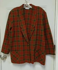 Vintage Blair Soft Cotton Blend Red & Grey Plaid Blazer Women’s 22W Career Wear - Picture 1 of 4
