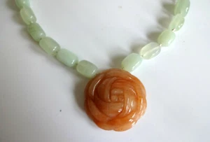 Collar de flores de jade translúcido suave tallado chino único broche de plata - Imagen 1 de 7