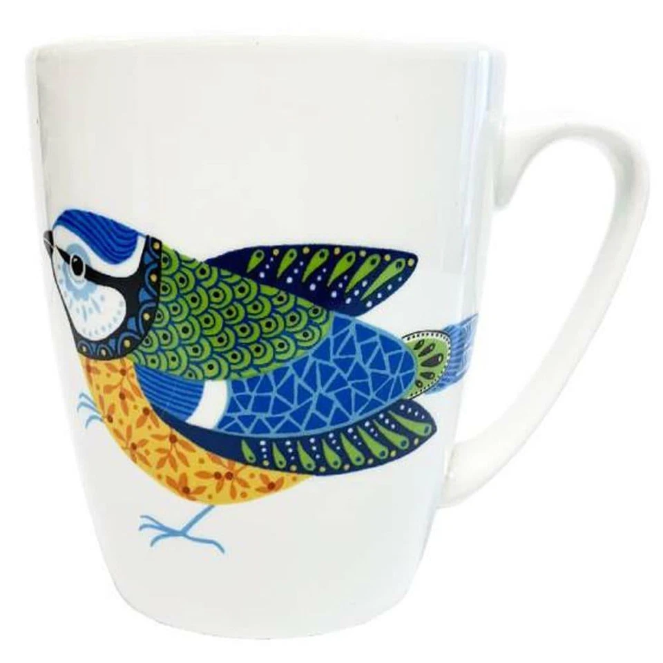  Queens by Churchill Paradise Birds China Oak Coffee Mug Tea Cup 400ml Blue Tit - Image 1 of 1