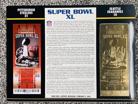 SUPER BOWL 40 PITTSBURGH STEELERS / SEAHAWKS Willabee Ward 22KT GOLD TICKET ~ XL Cover