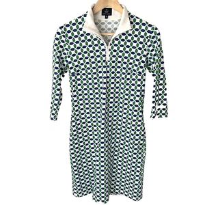 Sailor-Sailor Dress Size Small Geometric Print Blue Green Preppy Coastal Beach - Picture 1 of 7