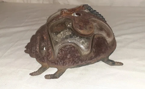 Antique Art Deco Cast Iron Scarab Bug Beetle Candle Holder Garden Decor Cover